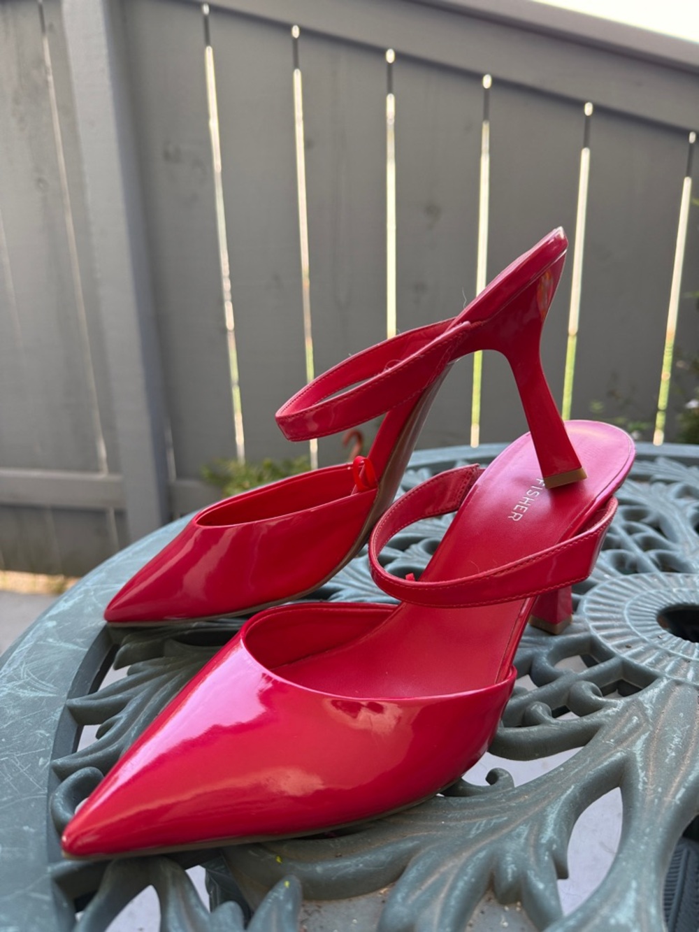 Red Patent Pointed-Toe Slingback Heels